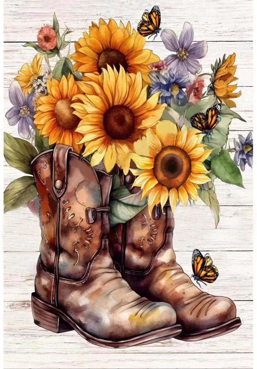Cowboystiefel und Sonnenblumen - Diamond Painting