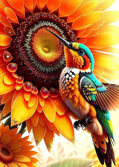 Kolibri und orange Blüte - Diamond Painting