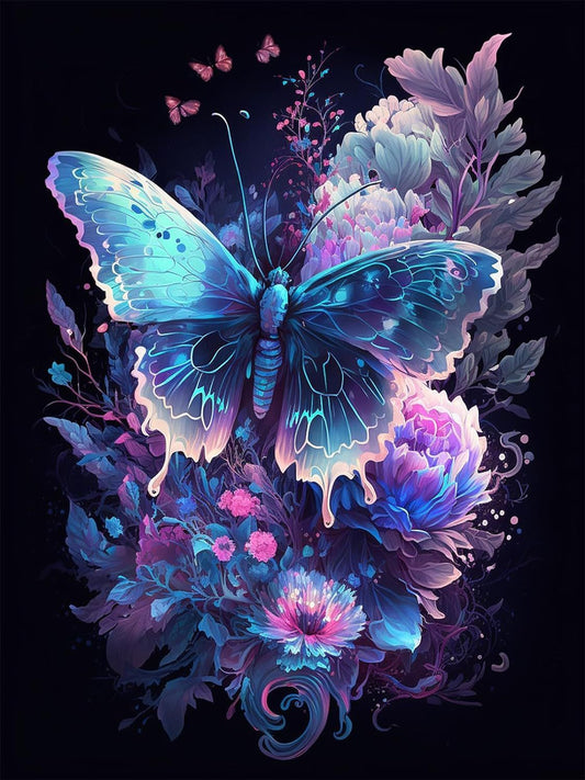 Leuchtender Schmetterling im Dunkeln - Diamond Painting