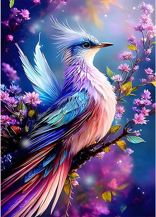 Lila Vogel auf Blütenzweig - Diamond Painting