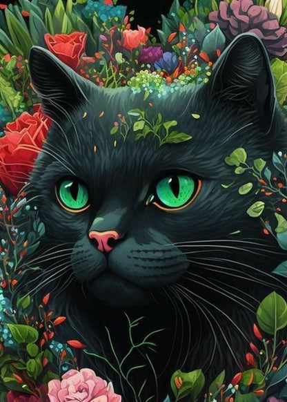 Schwarze Katze im Grünen - Diamond Painting