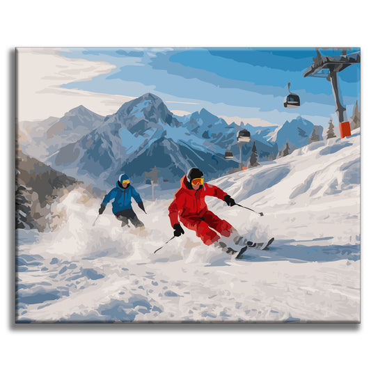 Ski - Paar in der Winterlandschaft - Malen nach Zahlen