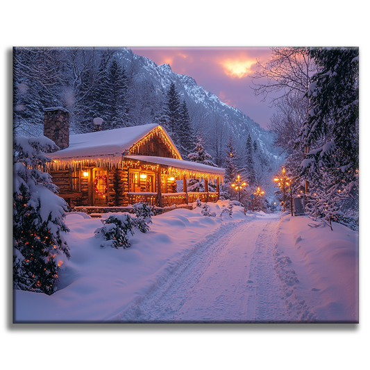 Winterliche Berghütte - Malen nach Zahlen