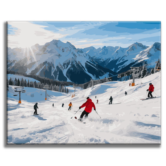 Winterliche Skifahrt - Malen nach Zahlen